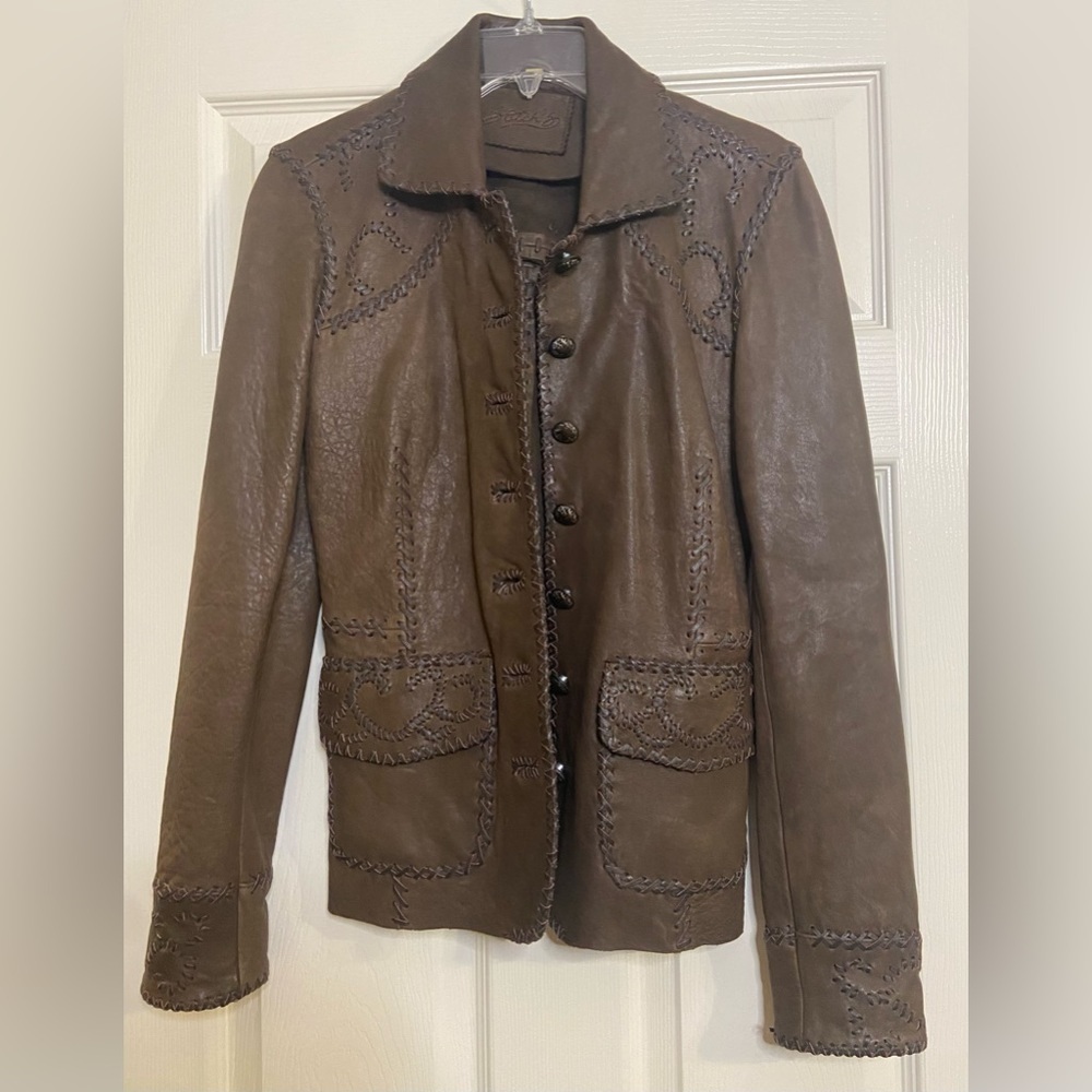 Stitch’s authentic tailored denim brand Hand Stitched Leather jacket Size Xs